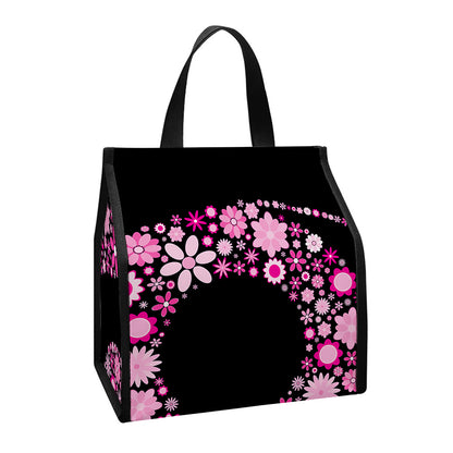 Pink Flowers Yin Yang Print Insulated Lunch Tote