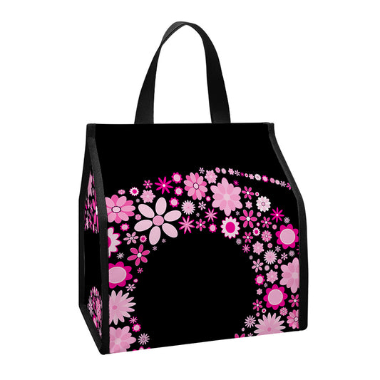 Pink Flowers Yin Yang Print Insulated Lunch Tote