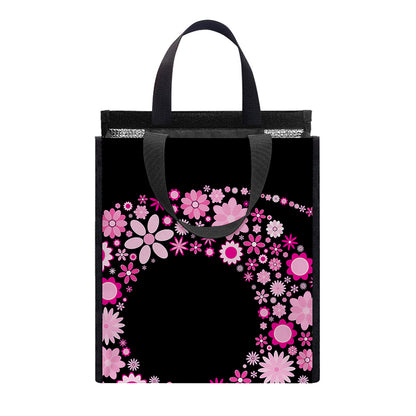 Pink Flowers Yin Yang Print Insulated Lunch Tote