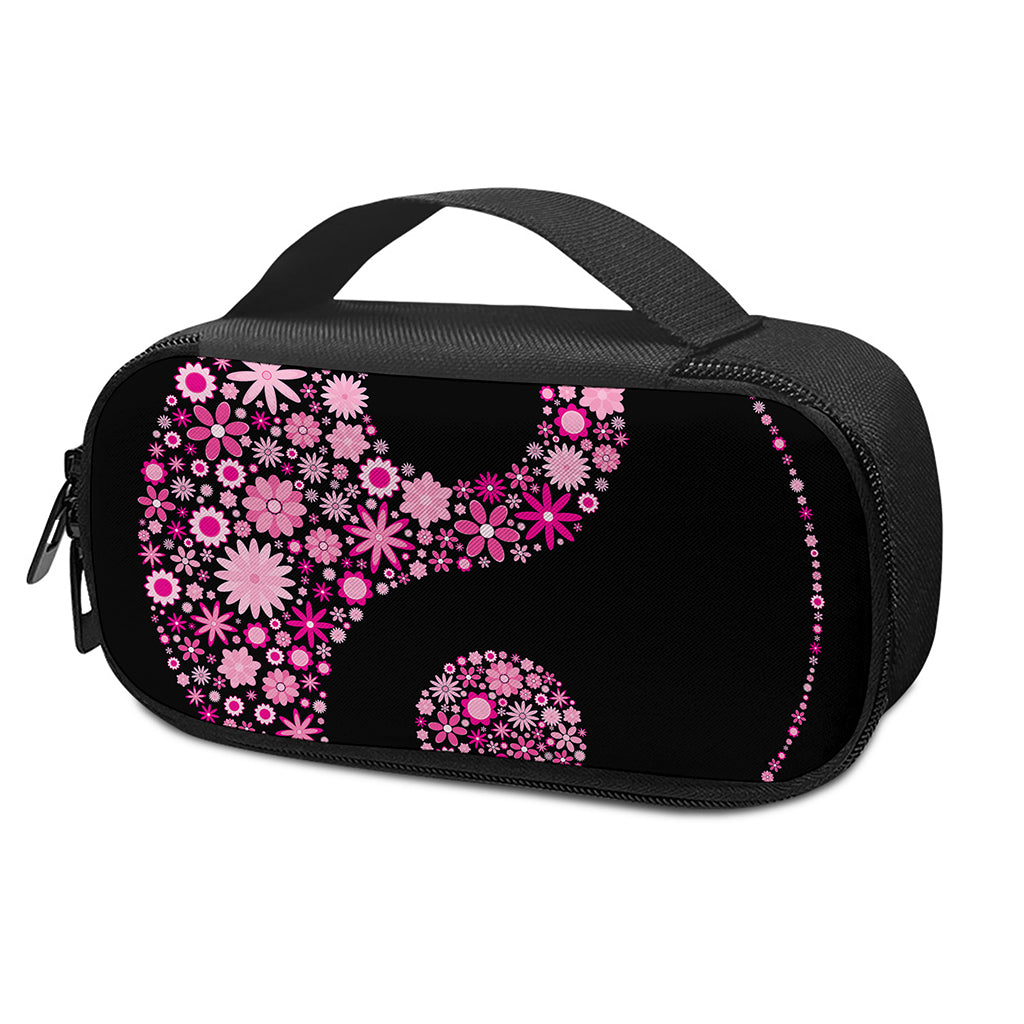 Pink Flowers Yin Yang Print Insulin Cooler Travel Case
