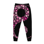 Pink Flowers Yin Yang Print Jogger Pants