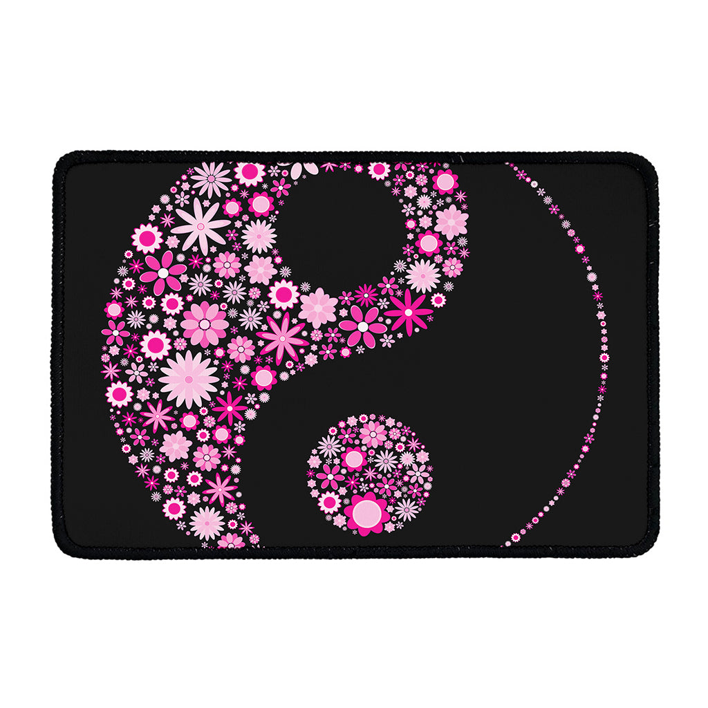 Pink Flowers Yin Yang Print Kitchen Mat