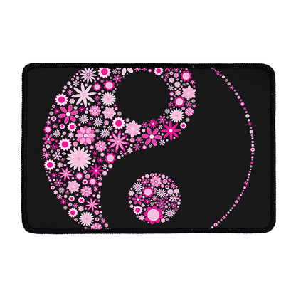 Pink Flowers Yin Yang Print Kitchen Mat