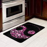 Pink Flowers Yin Yang Print Kitchen Mat
