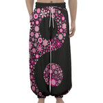 Pink Flowers Yin Yang Print Lantern Pants