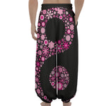 Pink Flowers Yin Yang Print Lantern Pants