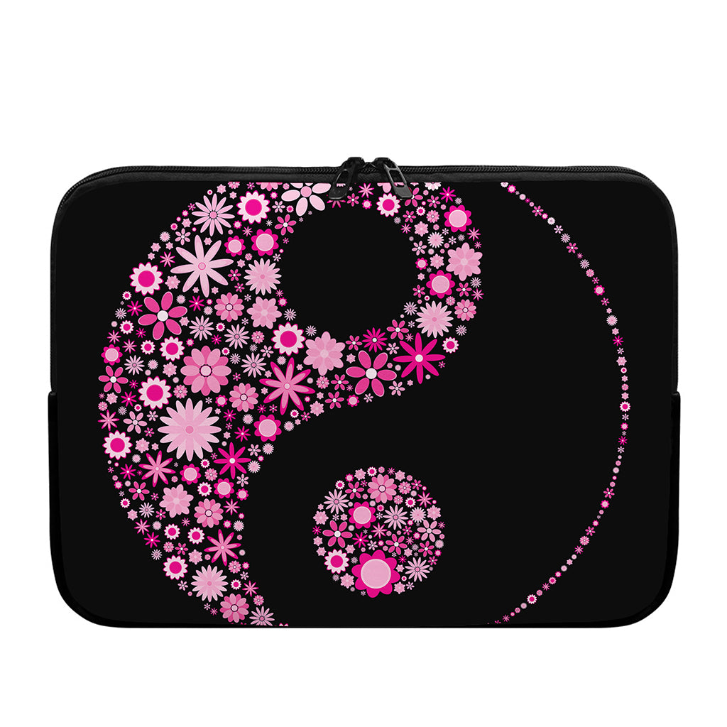 Pink Flowers Yin Yang Print Laptop Sleeve