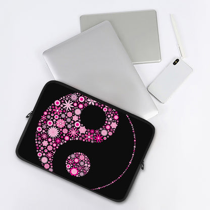 Pink Flowers Yin Yang Print Laptop Sleeve