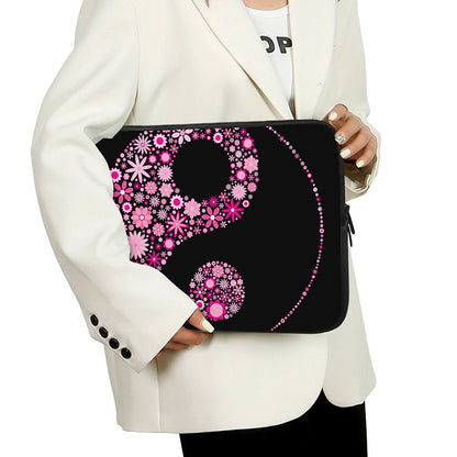 Pink Flowers Yin Yang Print Laptop Sleeve
