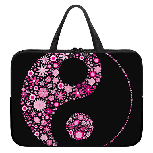Pink Flowers Yin Yang Print Laptop Sleeve With Handle