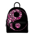 Pink Flowers Yin Yang Print Leather Backpack