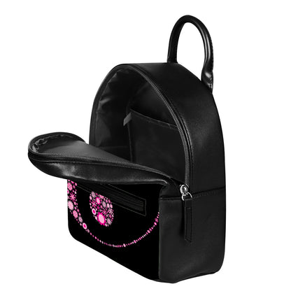 Pink Flowers Yin Yang Print Leather Backpack