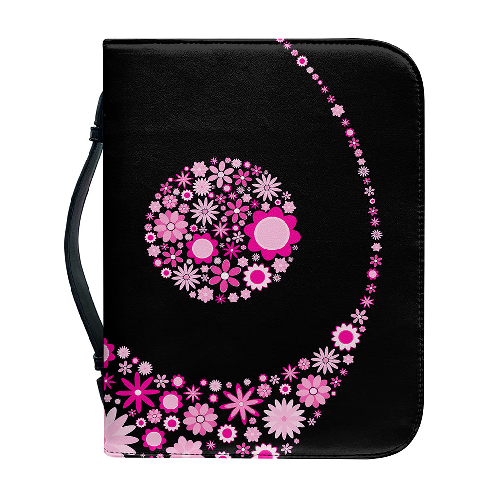 Pink Flowers Yin Yang Print Leather Bible Cover