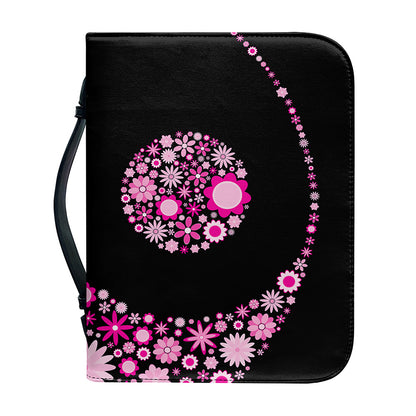 Pink Flowers Yin Yang Print Leather Bible Cover
