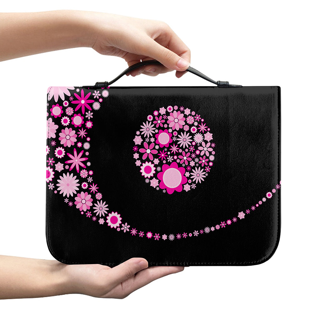 Pink Flowers Yin Yang Print Leather Bible Cover