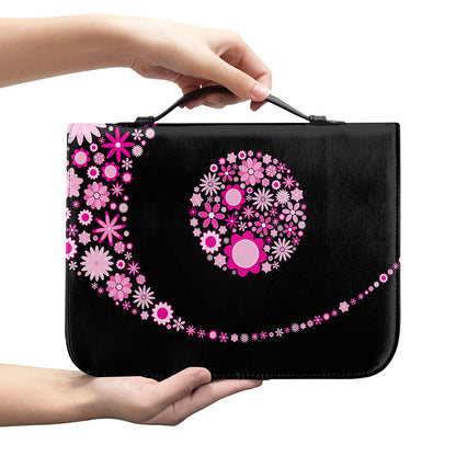 Pink Flowers Yin Yang Print Leather Bible Cover