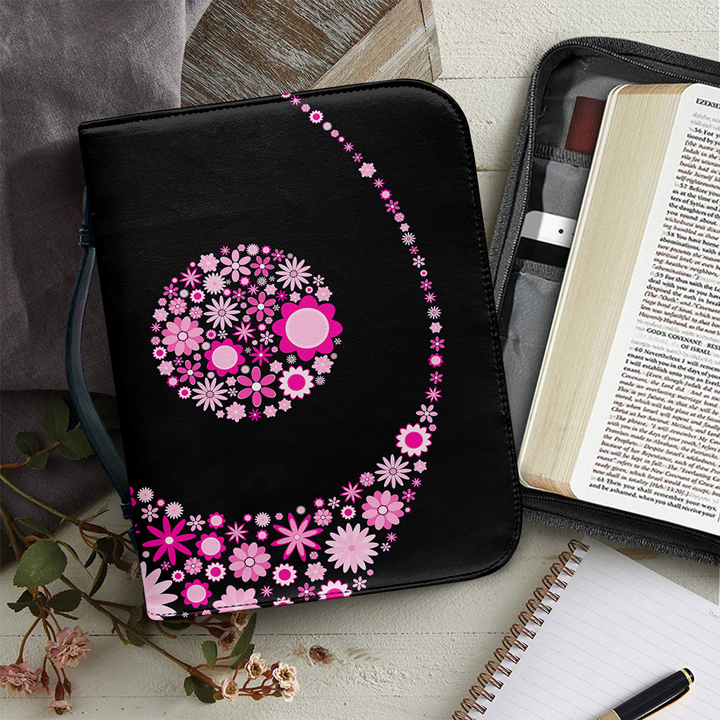 Pink Flowers Yin Yang Print Leather Bible Cover