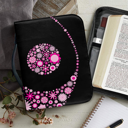Pink Flowers Yin Yang Print Leather Bible Cover