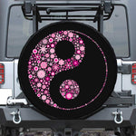 Pink Flowers Yin Yang Print Leather Spare Tire Cover