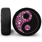 Pink Flowers Yin Yang Print Leather Spare Tire Cover