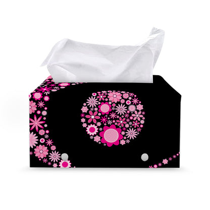 Pink Flowers Yin Yang Print Leather Tissue Box Cover