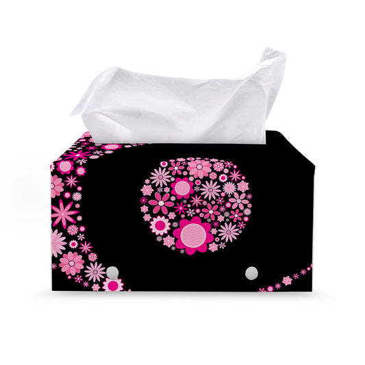 Pink Flowers Yin Yang Print Leather Tissue Box Cover