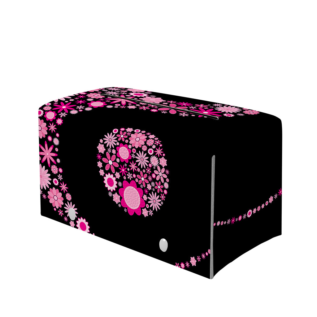 Pink Flowers Yin Yang Print Leather Tissue Box Cover