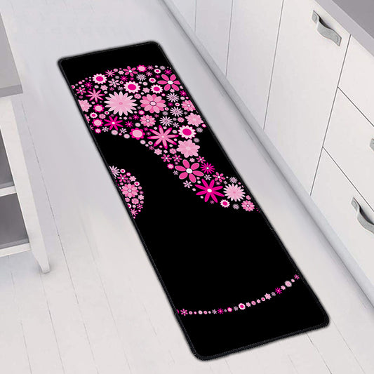 Pink Flowers Yin Yang Print Long Kitchen Mat