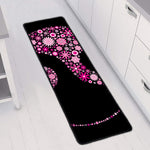 Pink Flowers Yin Yang Print Long Kitchen Mat