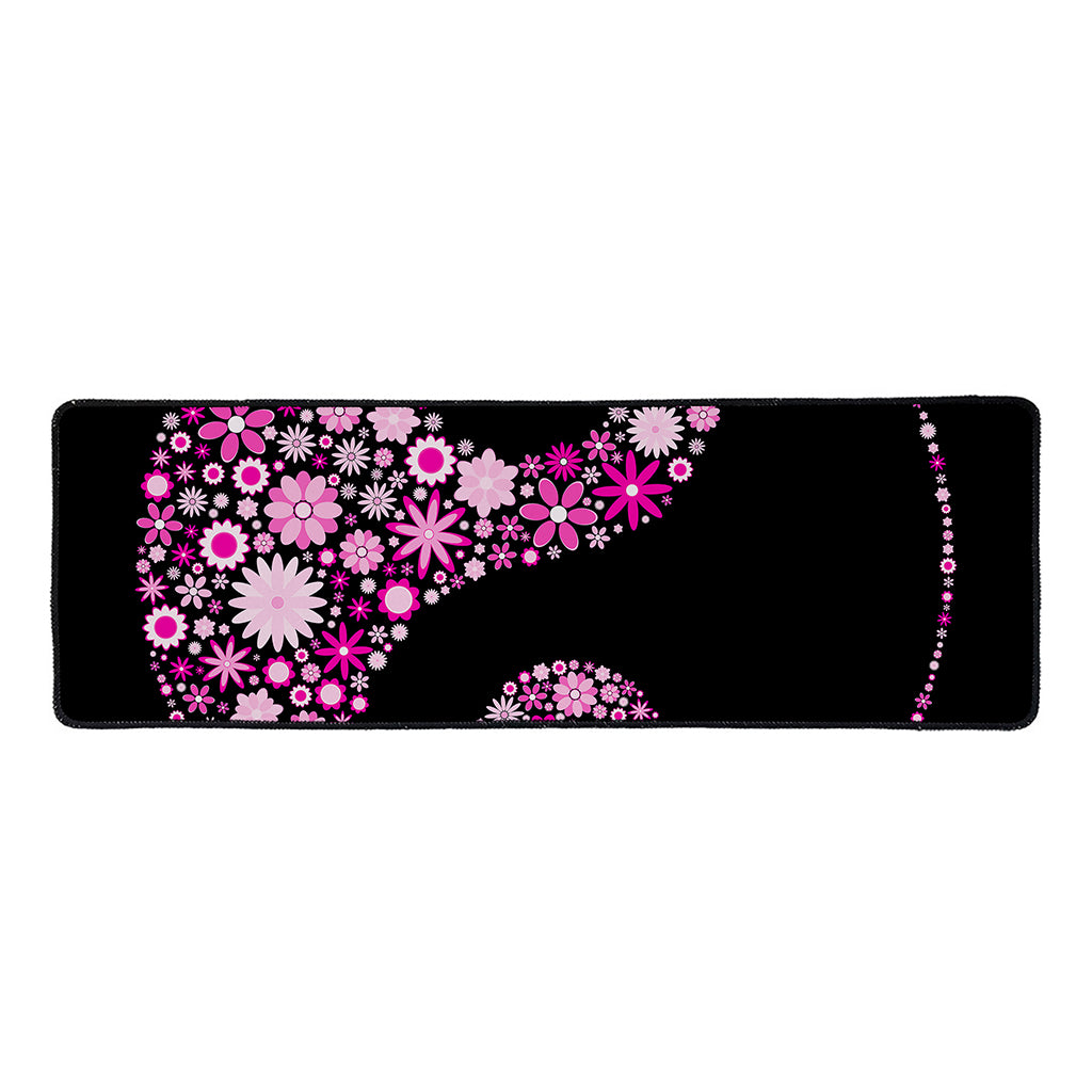 Pink Flowers Yin Yang Print Long Kitchen Mat