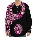 Pink Flowers Yin Yang Print Long Sleeve Baseball Jersey