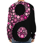 Pink Flowers Yin Yang Print Long Sleeve Baseball Jersey