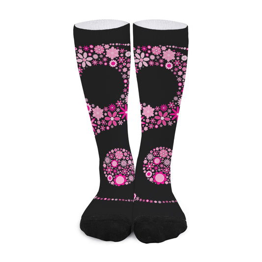 Pink Flowers Yin Yang Print Long Socks