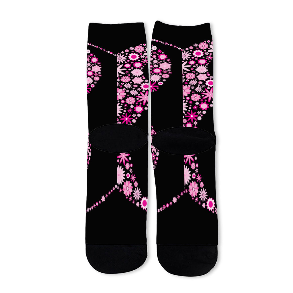 Pink Flowers Yin Yang Print Long Socks