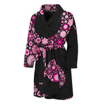 Pink Flowers Yin Yang Print Men's Bathrobe