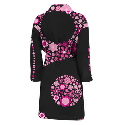 Pink Flowers Yin Yang Print Men's Bathrobe
