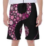 Pink Flowers Yin Yang Print Men's Beach Shorts