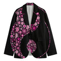Pink Flowers Yin Yang Print Men's Blazer