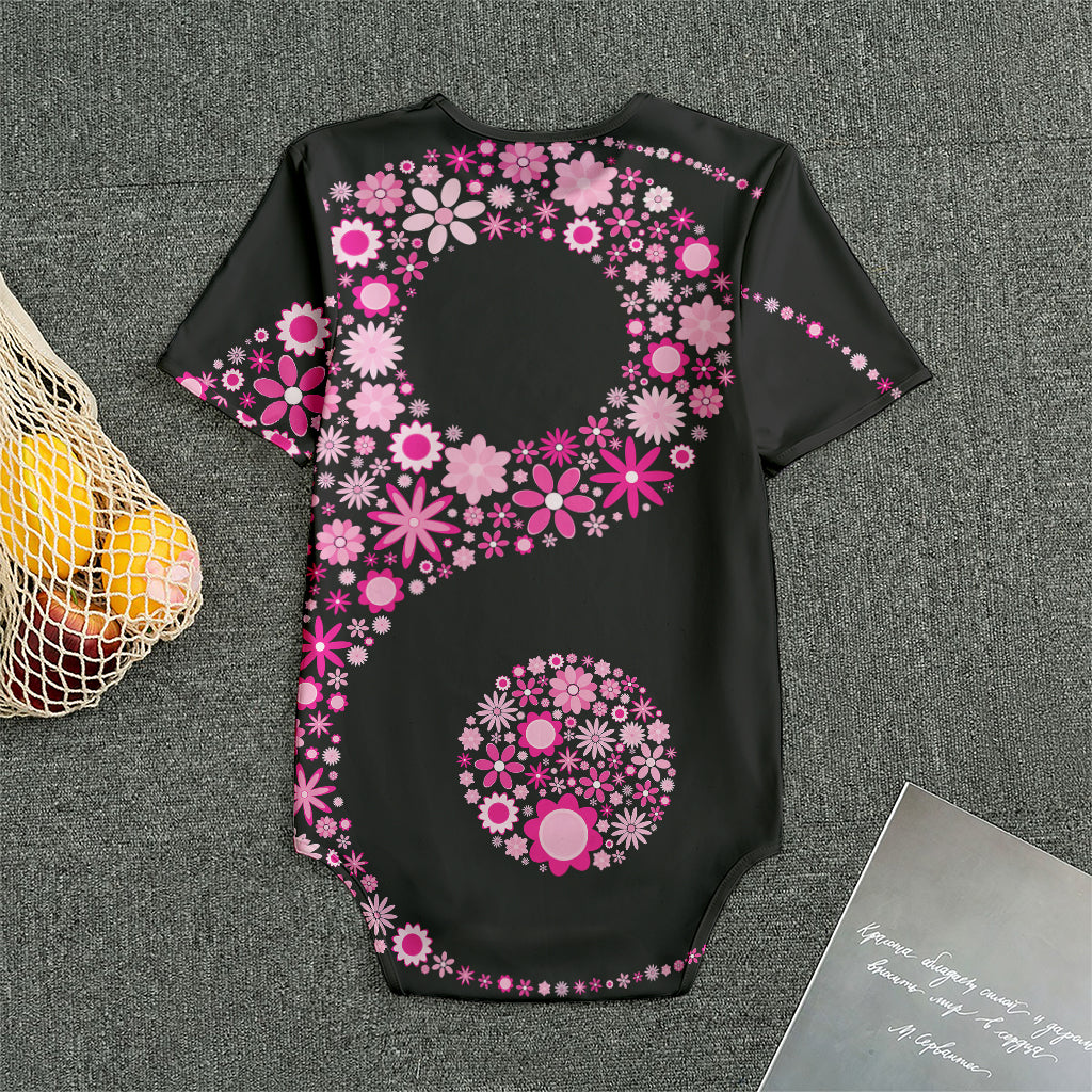Pink Flowers Yin Yang Print Men's Bodysuit
