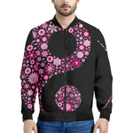 Pink Flowers Yin Yang Print Men's Bomber Jacket