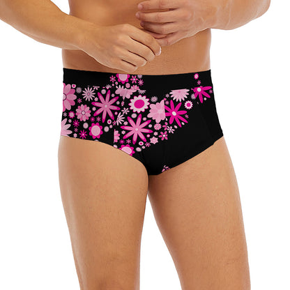 Pink Flowers Yin Yang Print Men's Briefs