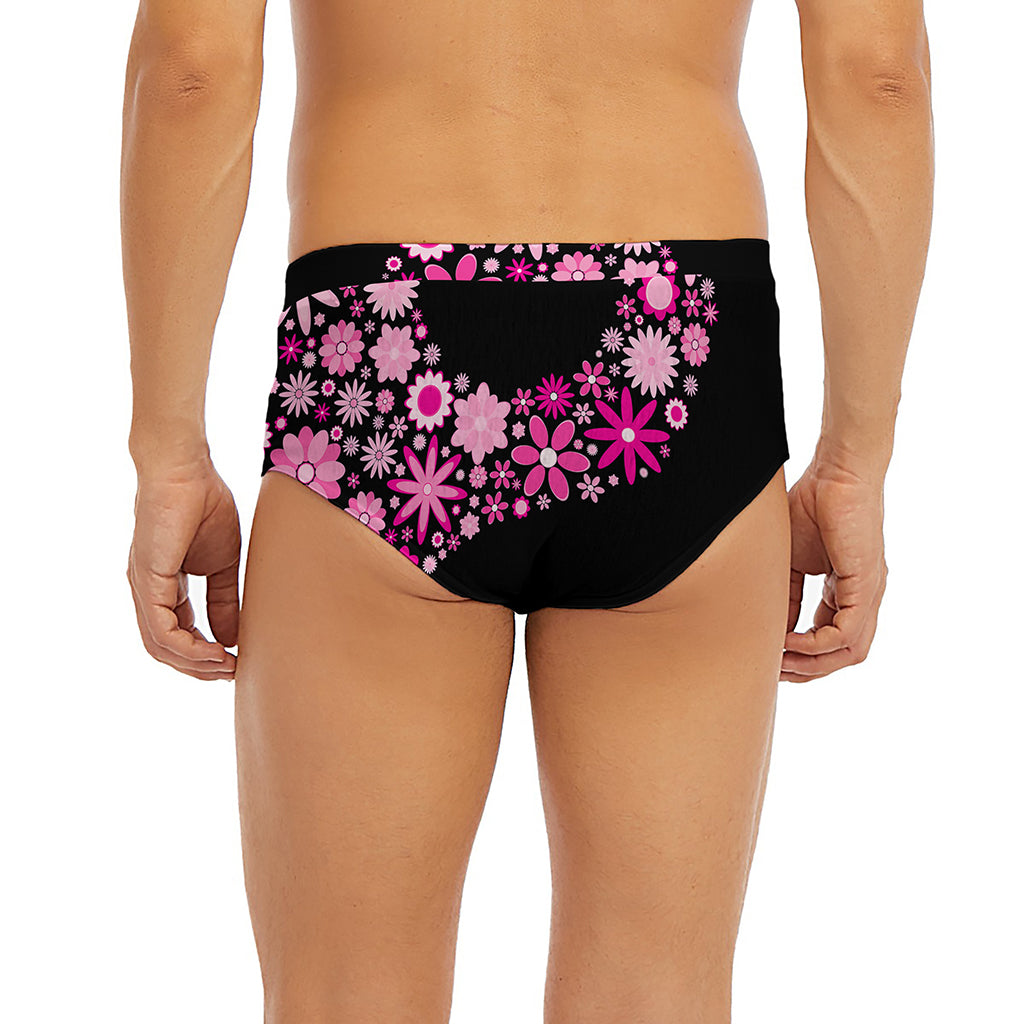 Pink Flowers Yin Yang Print Men's Briefs