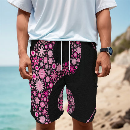 Pink Flowers Yin Yang Print Men's Cargo Shorts