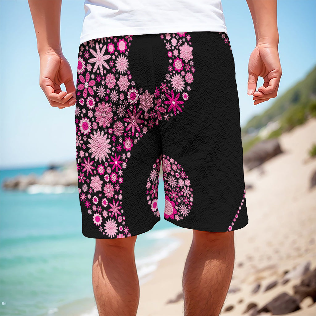Pink Flowers Yin Yang Print Men's Cargo Shorts
