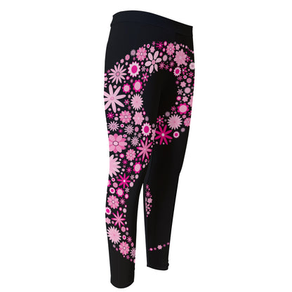 Pink Flowers Yin Yang Print Men's Compression Pants