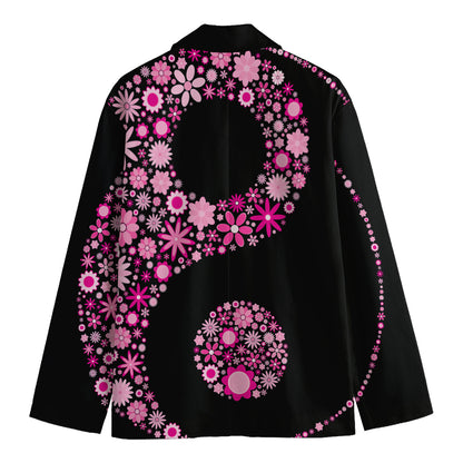 Pink Flowers Yin Yang Print Men's Cotton Blazer
