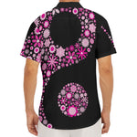 Pink Flowers Yin Yang Print Men's Deep V-Neck Shirt