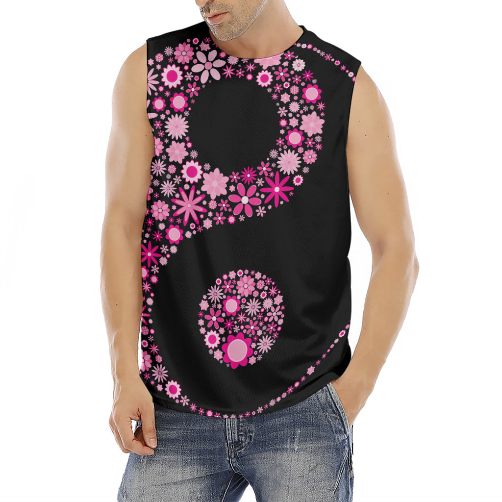 Pink Flowers Yin Yang Print Men's Fitness Tank Top