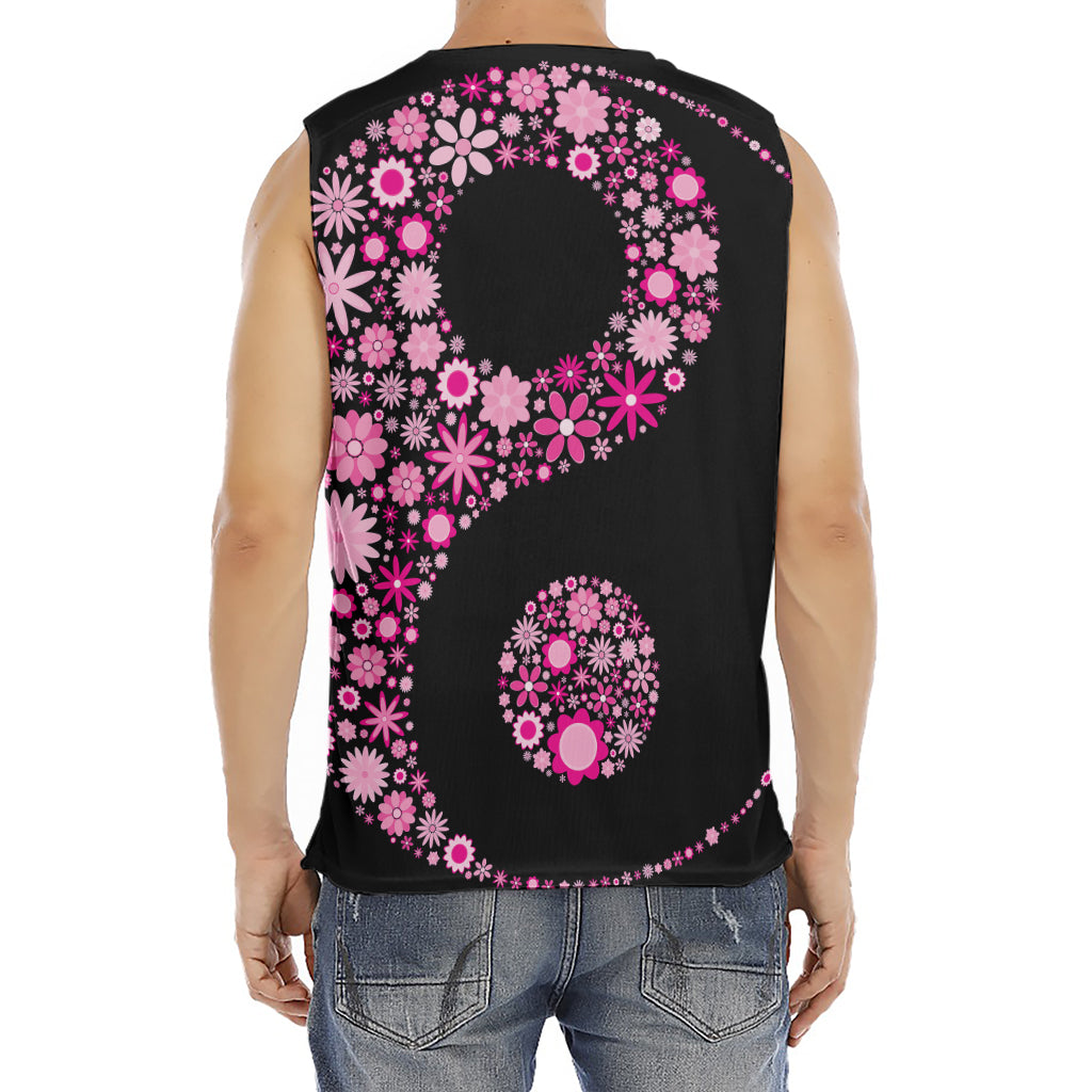 Pink Flowers Yin Yang Print Men's Fitness Tank Top