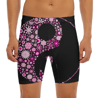 Pink Flowers Yin Yang Print Men's Long Boxer Briefs